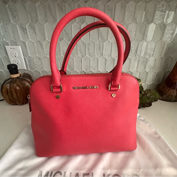 Michael Kors Red Saffiano Leather Satchel Gold-Tone Hardware & Detachable Strap - Picture 6 of 12